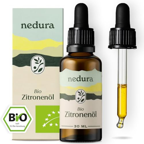nedura® BIO Zitronenöl [100% NATURREIN] - Kaltgepresst aus echten Zitronen - Reines Zitronenöl zum Verzehr - Lebensmittelqualität - Zitronen Öl, Lemon Oil aus Griechenland - 30ml