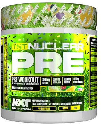 NXT Nutrition TNT Nuclear Pre Workout – Pre Work Out Energy Drink| L-Citrulline, Beta Alanine, Caffeine for Pump, Endurance & Focus - 40 Servings Mixed Candy, Vegan | Glitter | Fruit Pastilles