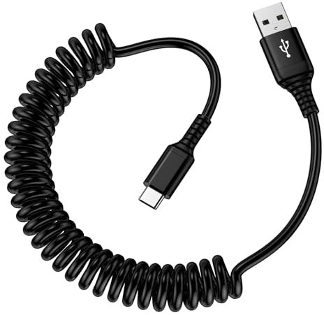 Coiled Cable USB C,USB A to USB C Phone Charger Cable Fast Charging,Android Car Type C Spring Data Lead for Samsung Galaxy S25 S24 S23 S22 S21 S20 A55 A54 A35 A15 A16,iPhone 16 15 Pro Max,Google Pixel