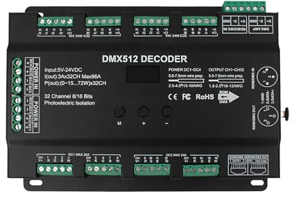 High Power Dmx Led Controller Led DMX 512 Decoder Dimmer Driver DC12V-24V for led rgb strip or lights (32 Channel RGBW (Updated))