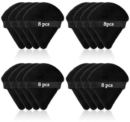 Make Up Schwamm Set, 32pcs Powder Puff Dreieck Keilform, Wiederverwendbar Weich Puderquaste für Lose Puder und Flüssige Kosmetik, Schminkschwamm Puder Puff(schwarz)