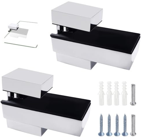 Lyeteung 2 PCS 3-20 mm Adjustable Glass Shelf Bracket, Zinc Alloy Wall Mount Glass Shelf Support, Glass Clamp Wall Mount Floating Shelf Support Holder, for Glass Shelf, Polished Silver