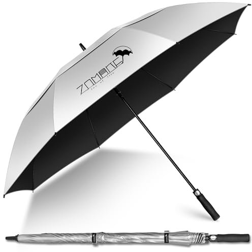 ZOMAKE Großer Regenschirm 62 Inch,Sonnenschirm Mit UV Schutz Groß Golfschirm Sturmfest Für Herren Damen,XXL Golf Schirm Mit Doppelte Kappe für 2-3 Personen(Silber Schwarz)