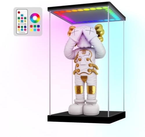 Acryl Vitrine Schaukasten mit LED Beleuchtung, Figuren Acrylbox 20x20x30 cm | Vitrine für Staubdicht und UV-Schutz, RGB Beleuchtet Display Case, Helligkeit Einstellbar, Mehrere Leuchtungsmode