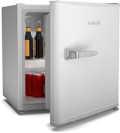 KLARSTEIN Irene 46L Mini Nevera Retro - Silenciosa 37 Db, Termostato Ajustable, Neveras Pequeñas Para Habitaciones, Oficinas, Dormitorios, Blanca