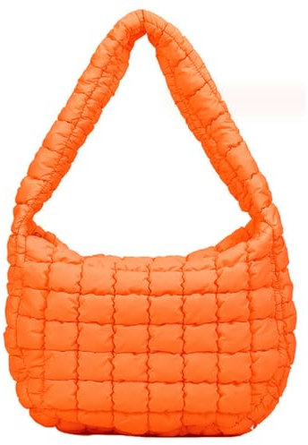 Puffer Tote Bag Große Kapazität Leichte Polsterung PU Tote Bag mit Reißverschluss für Damen mit Innentasche Einfarbig Lässiges Polyesterfutter Puffy Tote, Orange Orange Tote Bag Puffy Tote Schwarze To
