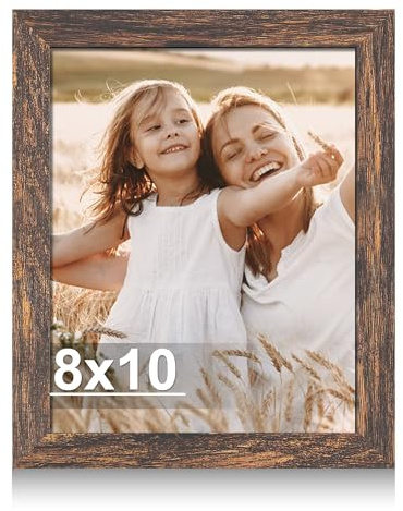 Hongkee 8x10 Picture Frame with Real Glass Wood Frame(Rustic Brown, 1 Pack)
