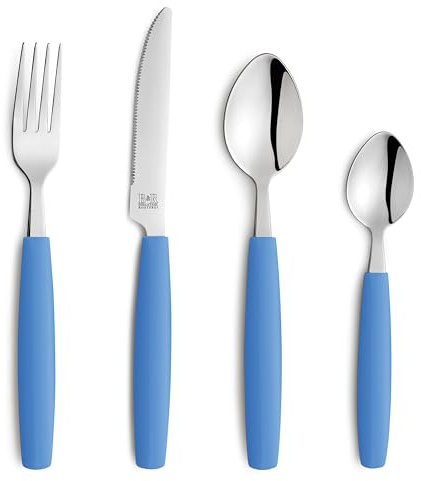 Beckmann & Rommerskirchen VALOA Besteck Set 16-tlg, 4 Personen, Hellblau | Hochwertiges, hochglanzpoliertes und spülmaschinenfestes Besteck-Set mit 4x Messer, Gabel, Esslöffel und Kaffeelöffel