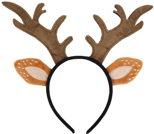 Goktvai Serre-Tête en Bois de Cerf pour Femmes Adultes, Joli Serre-Tête en Forme de Cerf avec Cornes et Oreilles Réalistes Accessoires Costume Renne Amusants pour Halloween Noël Cosplay Fête