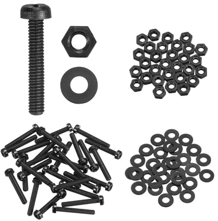 sourcing map Lot de 30 vis à tête ronde cruciforme en nylon PA66 M2,5 x 15 mm, écrous hexagonaux, rondelles plates, boulons métriques à filetage complet pour assemblage de machines à faire soi-même
