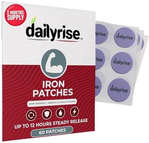 Iron Patches | 60 Transdermal Supplement with Iron, Vitamin A, Vitamin C, Vitamin B9 & Astaxanthin | Daily Support, Easy Absorption, Long-Lasting Fabric | Kind to Skin Made by Dailyrise (1x Pack)