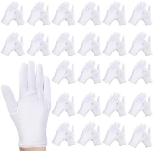 24 Pcs White Cotton Gloves, X-Large Thickened Soft Large Cotton Gloves for Coin Jewelry Silver Inspection Guard, Moisturising Dry Hand Stretchable, Work Glove Adapt for Handling Wedding Dress