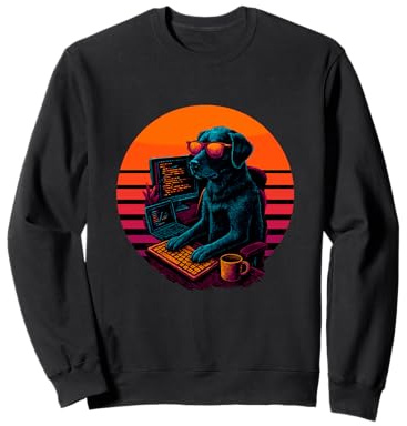 Retro Dog With Keyboard Coding Software Developer Sweatshirt