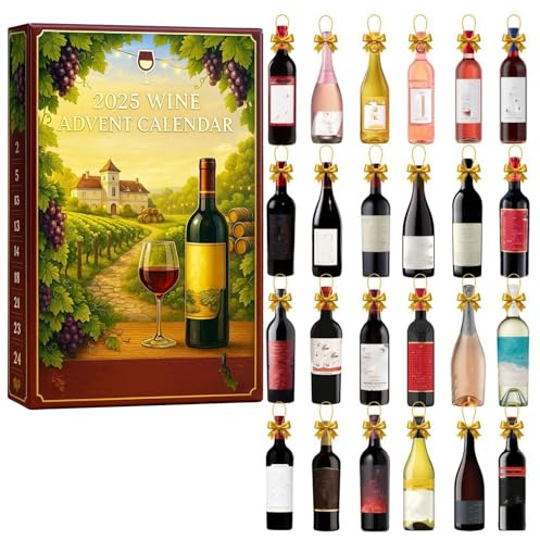 Wein Adventskalender 2025,Wine Advent Calendar 2025,24 Tage Weihnachts-Adventskalenderboxen, Weihnachts-Countdown-Kalender Box mit einer Reise durch die Welt Aromen