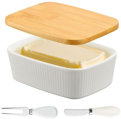 350ML Große Butterdose Keramik - Butterdose mit Deckel für Alle Gängigen Butter (250g) 100% BPA-Frei Keramik Butterhalter, Multifunktionales Butter Dosen mit Buttermesser für Haushalt Küche Käse Nüsse