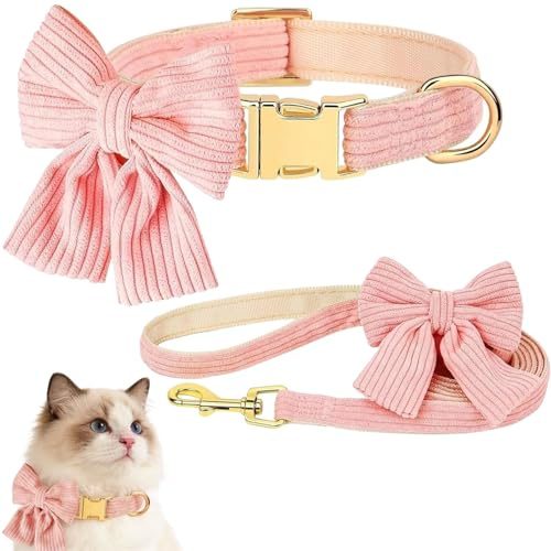 Floruvia Collier et Laisse pour Chien, Collier Réglable pour Chiot, Collier Adorable avec Nœud Papillon et Laisse 150 cm, Collier Confortable pour Chiens Petits et Moyens