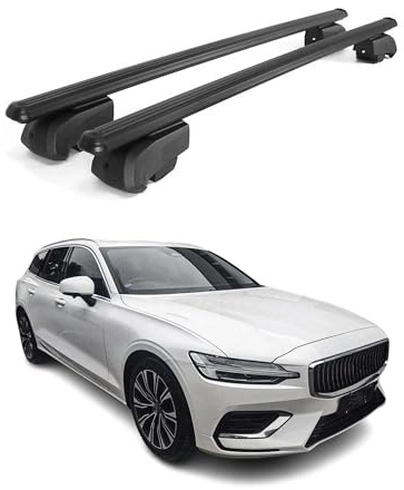 OMAC Dachträger für Volvo V60 2019-2026 Aluminium 2 Stangen Schwarz | ISO/PAS 11154:2006 geprüft, Abschließbar, City-Crash-getestet, bis 75 kg Traglast, Querträger, Grundträger