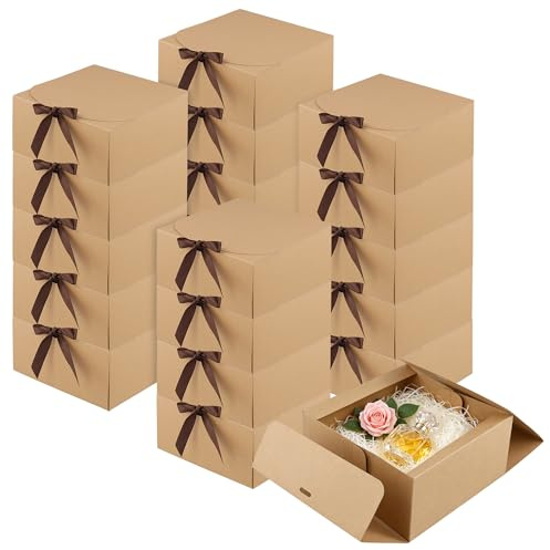 YUENPUN 20 Stück Geschenkbox mit Deckel, 20 x 20 x 10cm Geschenkkarton mit Deckel, Braun Geschenkschachtel für Gebäck, Geschenke, Weihnachten