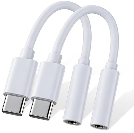 USB C to 3.5mm Jack, 2 Packs Type C to 3.5mm Headphone Aux Digital Audio Earphone Adaptor Compatible with iPhone 16/15 Pro/Pro Max,Samsung Galaxy S24/S23/S22/S21Ultra,and More Type C Devices