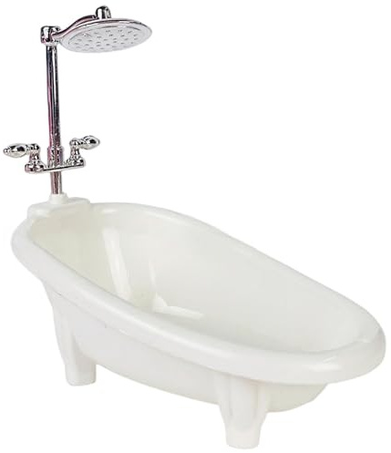 Baignoire de Maison de poupée avec Pomme Douche, Simulation Bricolage, Baignoire Miniature décorative pour Enfants, Faire Semblant Jouer à la poupée, Accessoires Maison, acces