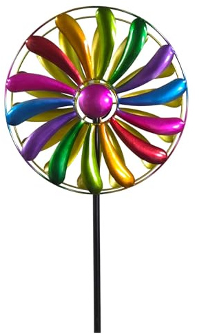 formano Windrad Blume Garten Metall bunt kugelgelagert Windspiel Ø 25 cm / 120 cm mit Erdspieß | Wetterfeste Gartendeko für Beet, Rasen & Terrasse | Vogelabwehr