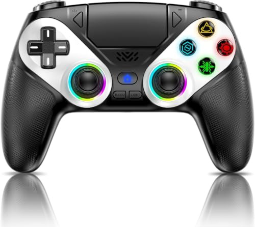 Dinosoo RGB Wireless Controller für PS5/PC, Bluetooth Gamepad with Back Paddles, Touchpad, 3,5-mm-Audioanschluss, Dual-Vibration, Macro, Turbo, 6-Achsen-Sensor-Schwarz