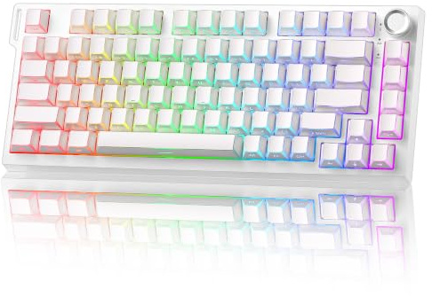 YUNZII RT75 Pro HE Clavier Gaming sans Fil Dual 8K Rapid Trigger (Blanc) | Switch à Effet Hall, Filaire/2.4G, Bluetooth, 75% Compact avec Molette, RGB, 8000mAh, TGL/SOCD/DKS/MT, pour Win/Mac