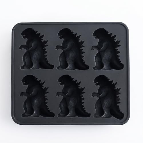 1 Piece Dinosaur Ice Cube Tray, Black Silicone Ice Mold for 6 Dino Shapes, Reusable Ice Cube Mould for Whisky Cocktail, Food-Grade Mold for Jelly Chocolate (Black)