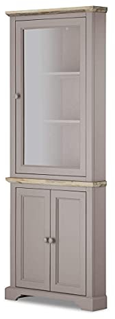 Florence Corner Display Cabinet, Truffle glass corner dresser, 2 door cupboard with shelves. ASSEMBLED