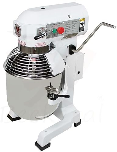 Beeketal 'BSM20a' Profi Teigknetmaschine mit Planetenrührwerk 19 Liter Kapazität (3 Stufen 110, 170, 420 U/min), Knetmaschine inkl. Knethaken, Schneebesen und Flachrührer - weiß lackiert