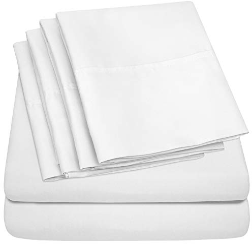 Kingsize-Bettlaken, 6-teilig, 1500 Supreme Collection, fein gebürstete Mikrofaser, Tiefe Tasche, Kingsize-Bett, 2 zusätzliche Kissenbezüge, tolles Preis-Leistungs-Verhältnis, Weiß