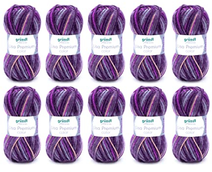 Gründl Lisa Premium Color Maglia a Mano, Acrilico, Mora-Fucsia-Viola, 10 x 50 g, 1330 unità