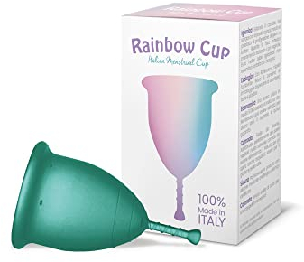 Rainbow Cup, Coppetta Mestruale Made in Italy in Silicone Medicale Senza Lattice e Additivi, Comoda, Ecologica, Sicura, in più Varianti, Coppetta Mestruale Morbida, Colore Smeraldo, Taglia 1