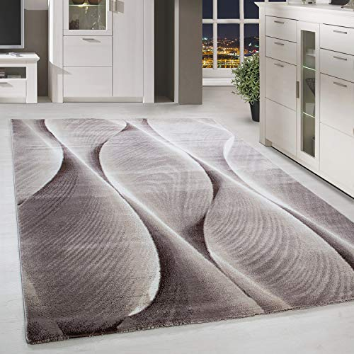 HomebyHome Teppich Wohnzimmer 200x290 cm Rechteckig Braun Kurzflor Wellen Design - Teppich Schlafzimmer, Esszimmer, Küche Flauschiger Extra Weich Tepich Waschbär Einfache Reinigung