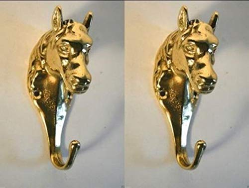 artissimo Messing 2 x Wandhaken Haken Kleiderhaken Garderobenhaken Pferdekopf Antik Gold 9cm