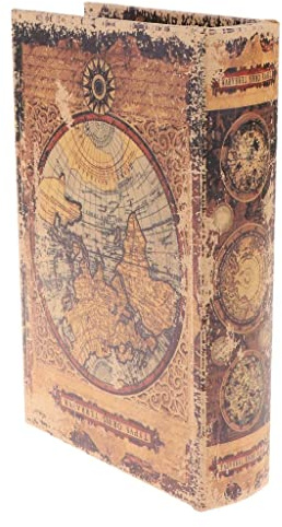 SM SunniMix Nostalgie Buchattrappe Holz Buchsafe Stil Buch Aufbewahrungsbox, Weltkarte_C