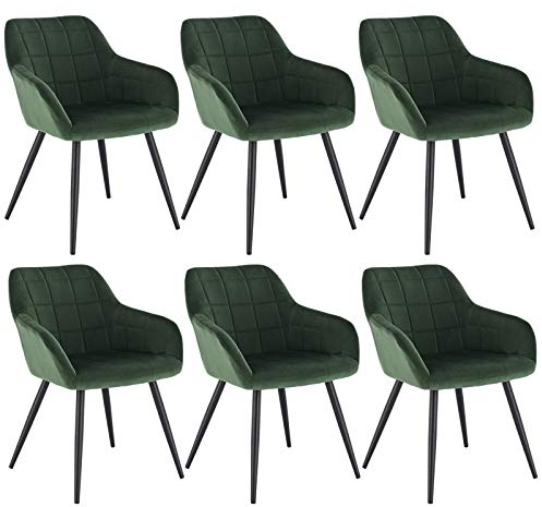 WOLTU Esszimmerstühle 6er Set Esszimmerstuhl Küchenstuhl Polsterstuhl Design Stuhl mit Armlehnen, mit Sitzfläche aus Samt, Gestell aus Metall, modern, Dunkelgrün, BH93dgn-6