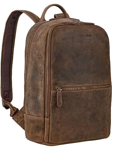STILORD 'Kellis' Vintage Lederrucksack Groß für Business Schule Uni Moderner Laptop Rucksack 15 Zoll Messenger Rucksack DIN A4 Echtes Leder, Farbe:mittel - braun