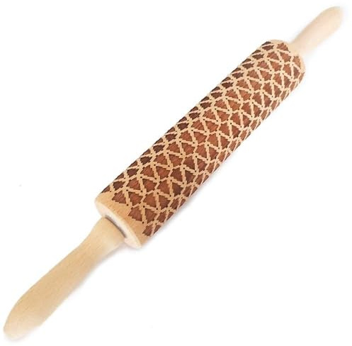 Morbuy Weihnachten Teigroller Präge Nudelholz, 3D Elch Prägung Muster Teigausroller als Backzubehör, FüR Kekse, Fondant, Pizza, Kuchen, Nudelteig Und MüRbeteig (38×5cm (Buchenholz),Elch)