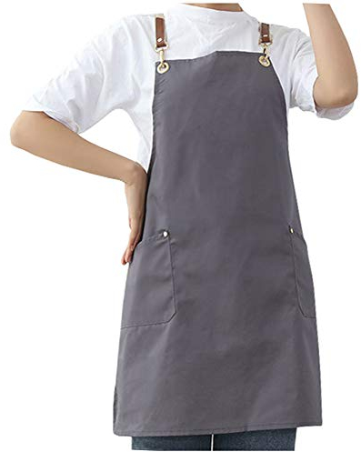 Watwass Grau Kittel-schürze für Frauen Restaurant Bäckerei Einstellbar Schürze Damen Kochen Grillen Backen