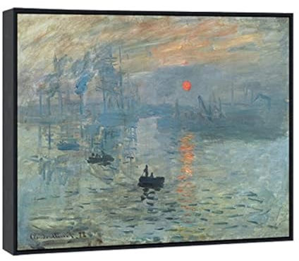 Wieco Art Framed Art Impression Sunrise Canvas Prints of Claude Monet Famous Paintings Reproduction Seascape Artwork Pictures on Canvas Wall Art for Home Decorations Black