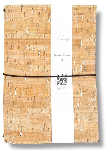 Travelers Notebook, hellbraun/silber, Kork, nachfüllbar, versch. Größen, A5, Platz für 2 Hefte, mit Notizheften erhältlich (hochwertiges 120g Papier), handmade