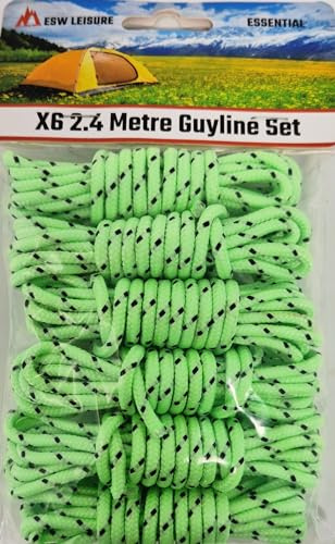 ESW LEISURE Lot de 6 cordes de haubanage pour tentes, auvents, camping, haubans solides avec tendeur – Guy Lines de pêche, parapluie, abri, bivouac, caravane, tonnelle (phosphorescent, 2,4 m)