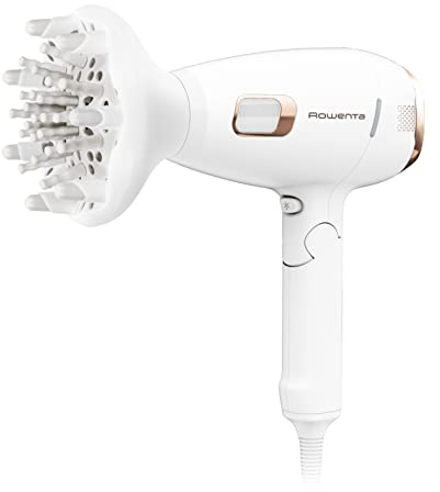 Rowenta Ultimate Experience Massage Haartrockner, 2200 Watt, Hochleistungs-Digitalmotor, Ionen-Booster, sanft rotierende Finger, 2in1 Föhnen mit revitalisierender Kopfmassage, Weiß/Kupfer, 1 Stück