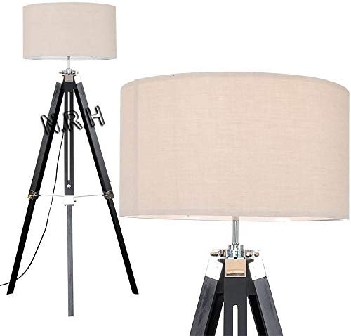 Nautical Tripod Standing Floor Lamp Modern Design Wood Black Stand Office Decor