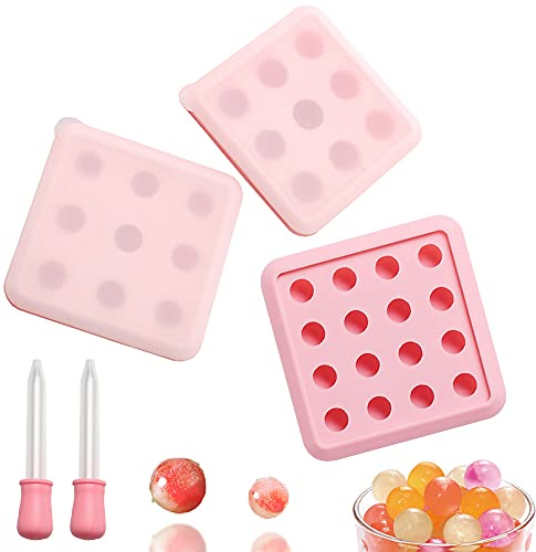 Molde de Silicona*3, ZoneYan Molde Silicona Esfera, Molde de Silicona con Tapa, Molde de Silicona para Chocolate, 2*Goteros, Rosa, para Galletas, Caramelos, Cubitos de Hielo, Rellenos de Albóndigas