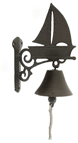 itsisa Glocke Segelboot aus Gusseisen für Wandmontage, antik schwarz - maritim einrichten, Klingel, Terrasse Dekoration, Haustür, Garten Deko