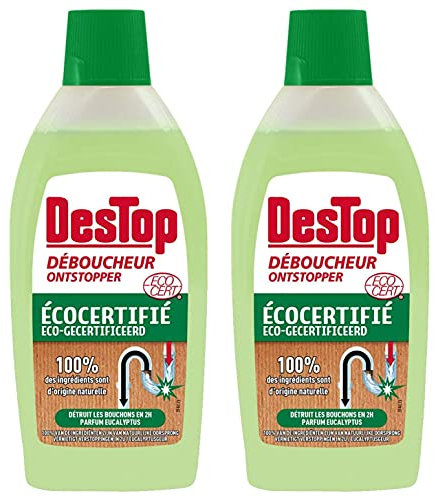 DESTOP Lot de 2 Gels Déboucheur Canalisation Parfum Eucalyptus Ecocert 500 ml