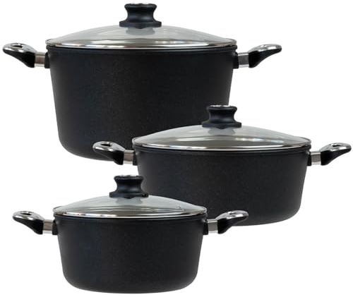 BAF Kochtopf Set 6-tlg. Kochtopf 24 cm + 28 cm und Gemüsetopf 28 cm - Topfset Aluguss beschichtet - inkl. Deckel - ohne Induktion - Made in Germany