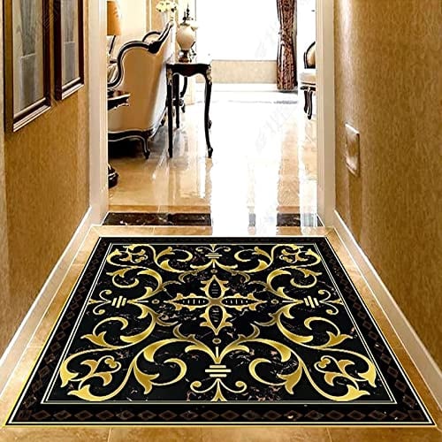 3D-Tapete Vinyl-Bodenbelag Pvc Selbstklebend Wasserdichtes Bodenbild 3D Stereo Schwarz Goldenes Muster Marmorboden Tapete Wohnzimmer Hotel Bodenaufkleber,430X300Cm Badezimmerboden Vinyl-Kleber